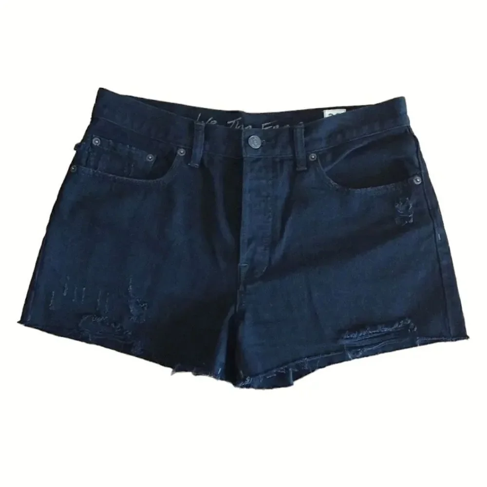 We The‎ FREE PEOPLE Black Sofia Distressed High Waist Jean Shorts Size 30